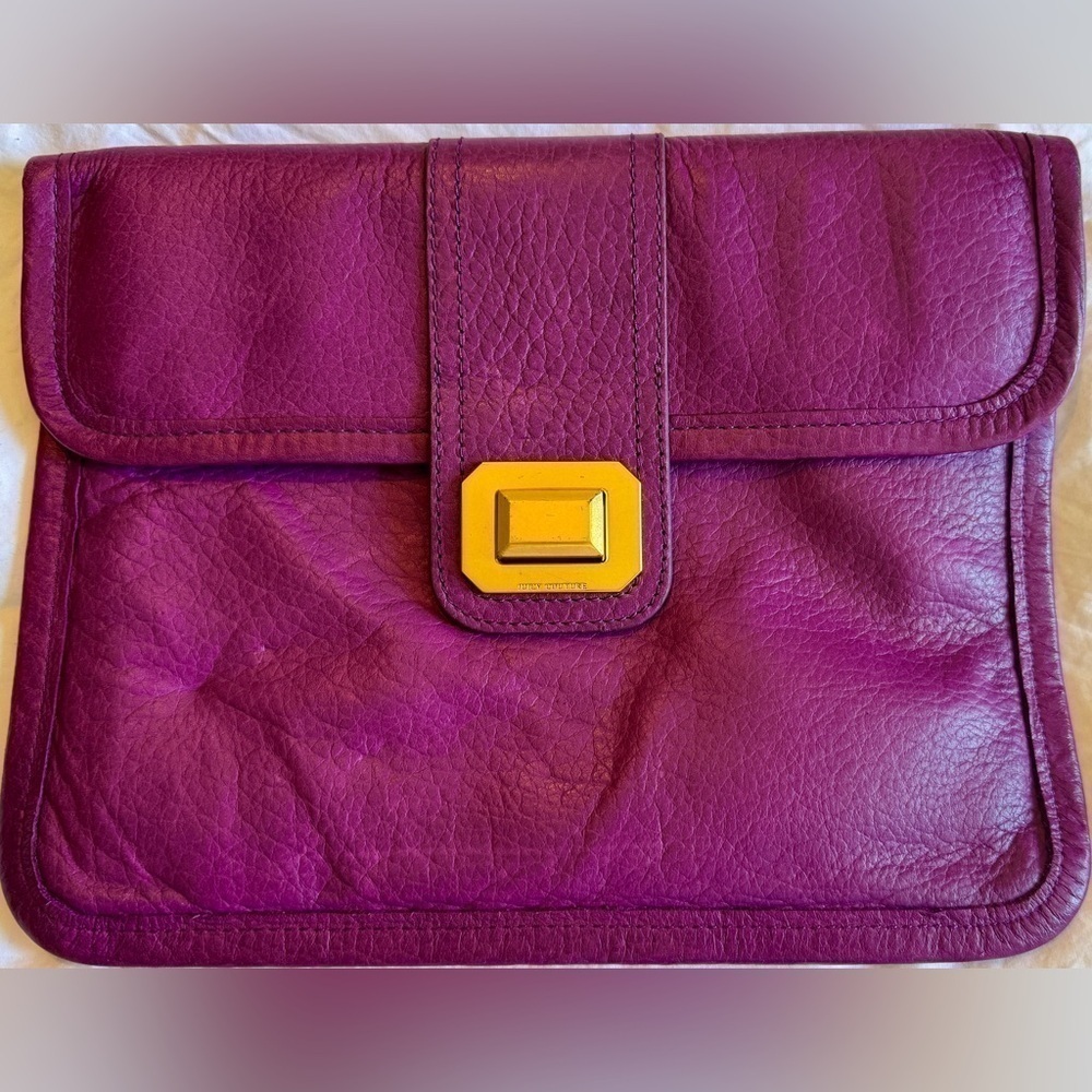Juicy Couture Purple Leather Clutch Y2K Statement Bag Gold Turn Lock